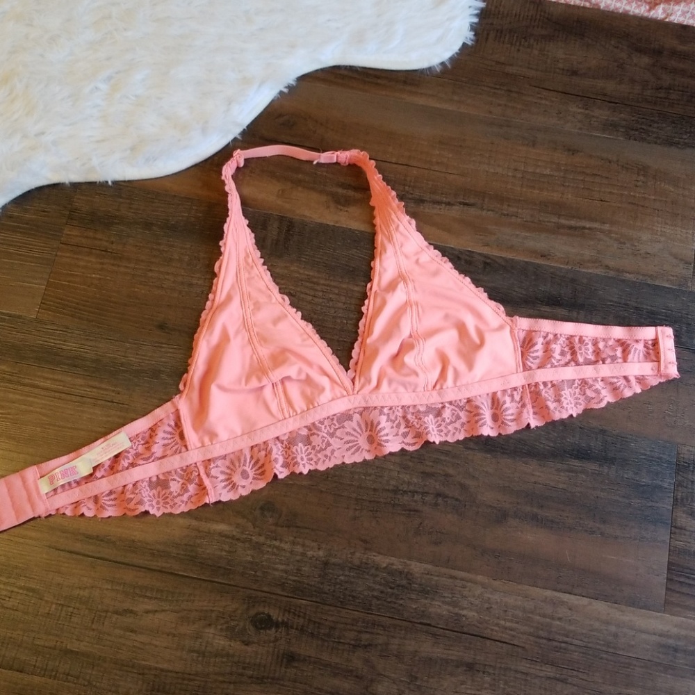 Victoria's Secret PINK Bralette Lace Coral Floral - Picture 7 of 8
